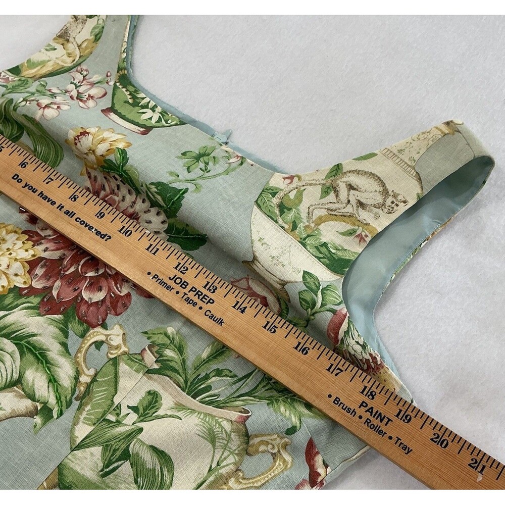 Virgo Chinoiserie Linen Sheath Dress Sz. 10P Beaded Grand Millennial 90’s Floral - Picture 15 of 16